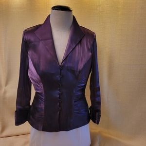 Xscape By Joanna Chen Button Satiny Top Jacket Women's Size 6 Eggplant Purple.